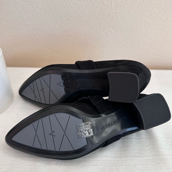 New AQUATALIA Black Suede Pointed Mary Jane Strap Pumps Women’s 7M - Picture 12 of 12